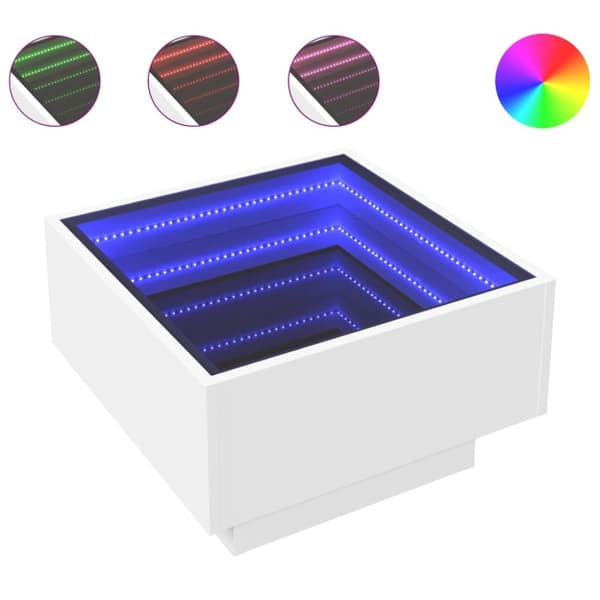 vidaXL sofabord med LED-lys 50x50x30 cm konstrueret træ hvid