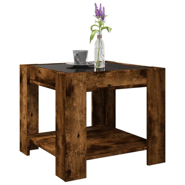 vidaXL sofabord med LED-lys 53x53x45 cm konstrueret træ røget eg