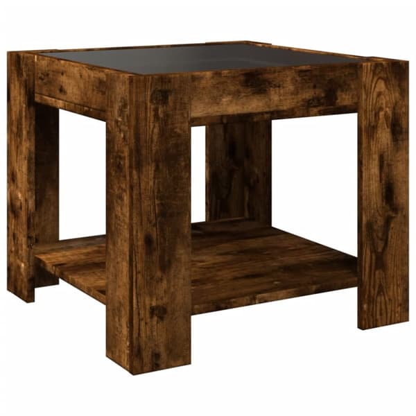 vidaXL sofabord med LED-lys 53x53x45 cm konstrueret træ røget eg