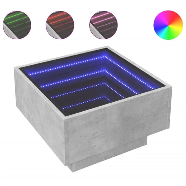 vidaXL Soffbord med LEDs betonggrå 50x50x30 cm konstruerat trä