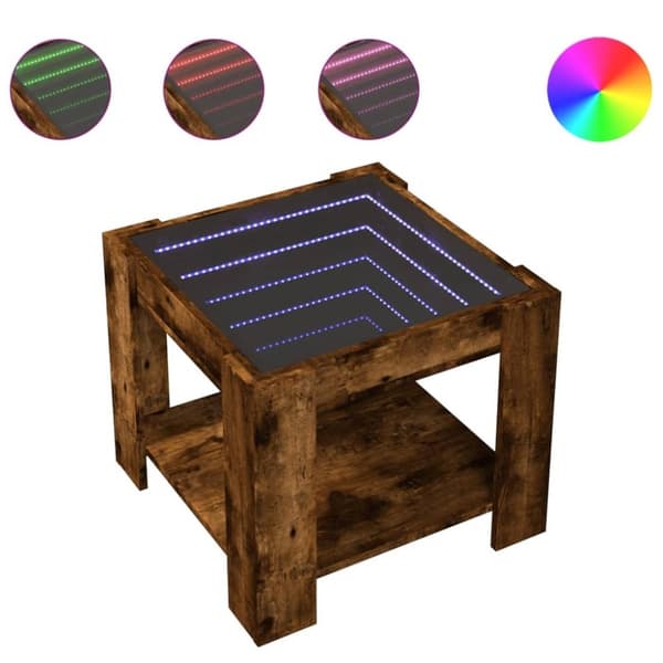 vidaXL Salongbord med LED røkt eik 53x53x45 cm konstruert tre