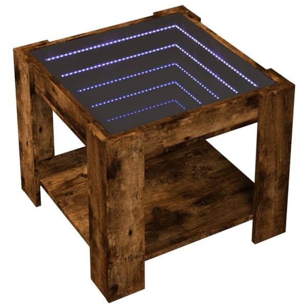vidaXL Salongbord med LED røkt eik 53x53x45 cm konstruert tre
