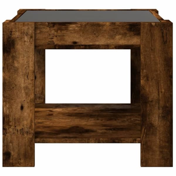 vidaXL Salongbord med LED røkt eik 53x53x45 cm konstruert tre