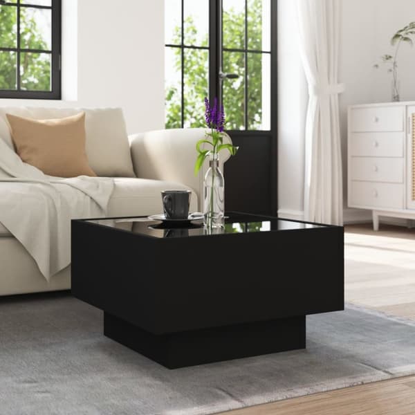 vidaXL sofabord med LED-lys 50x50x30 cm konstrueret træ sort
