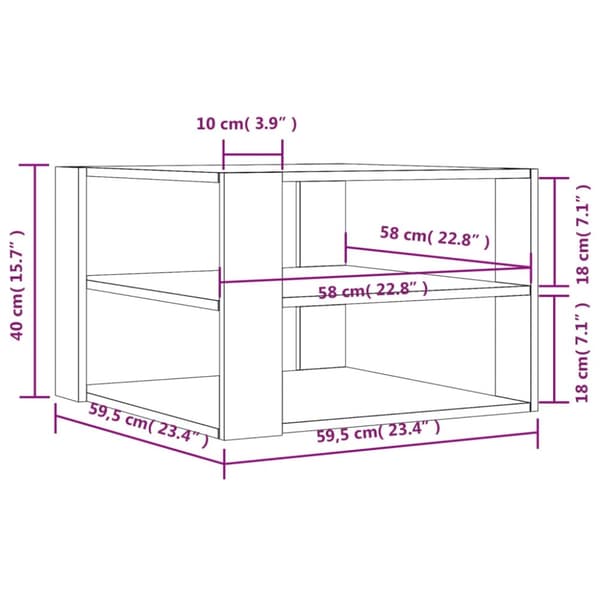 vidaXL Soffbord brun ek 59,5x59,5x40 cm konstruerat trä