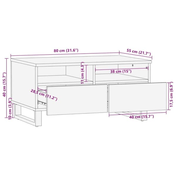 vidaXL sofabord 80x55x40 cm massivt ru mangotræ