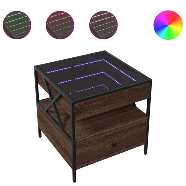 vidaXL sofabord med Infinity LED-lys 50x50x51 cm brun egetræsfarve
