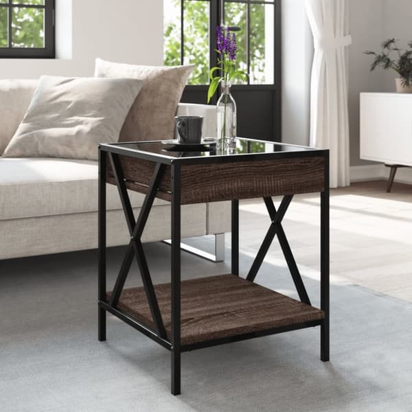 vidaXL Soffbord med Infinity LEDs brun ek 40x40x49 cm