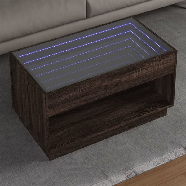 vidaXL sofabord med Infinity LED-lys 90x50x50 cm brun egetræsfarve