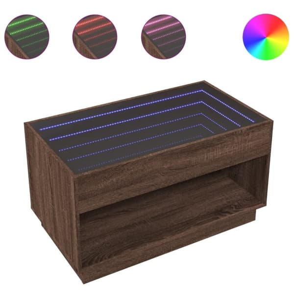 vidaXL sofabord med Infinity LED-lys 90x50x50 cm brun egetræsfarve
