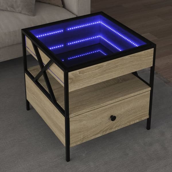vidaXL sofabord med Infinity LED-lys 50x50x51 cm sonoma-eg