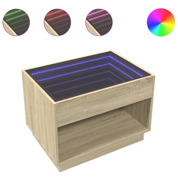 vidaXL sohvapöytä Infinity LED-valoilla Sonoma-tammi 70x50x50 cm