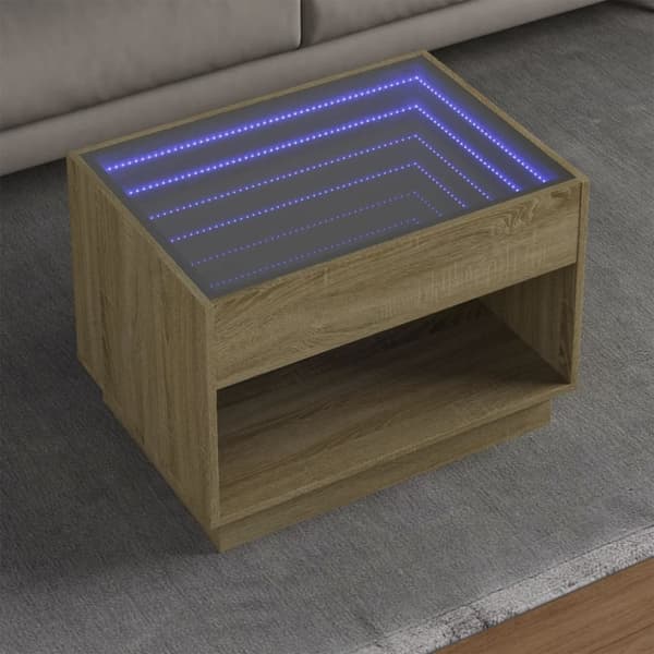 vidaXL sohvapöytä Infinity LED-valoilla Sonoma-tammi 70x50x50 cm