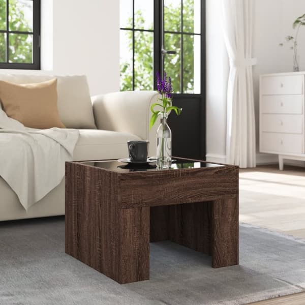 vidaXL Soffbord med Infinity LEDs brun ek 40x40x30 cm