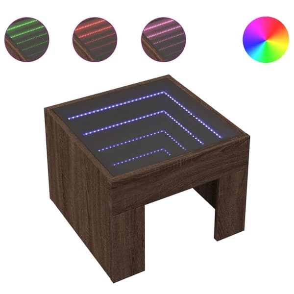 vidaXL Soffbord med Infinity LEDs brun ek 40x40x30 cm