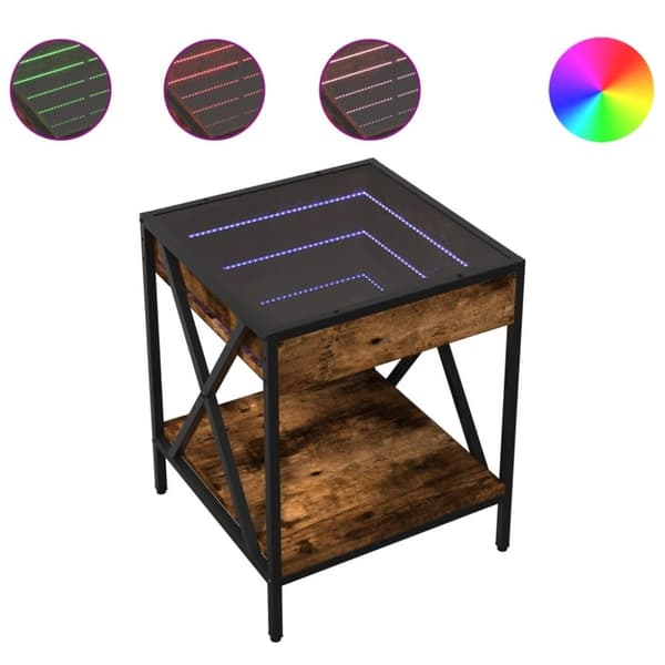 vidaXL sofabord med Infinity LED-lys 40x40x49 cm røget egetræsfarve