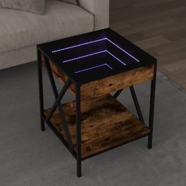 vidaXL sofabord med Infinity LED-lys 40x40x49 cm røget egetræsfarve