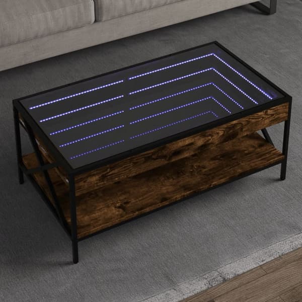 vidaXL sofabord med Infinity LED-lys 90x50x38 cm røget egetræsfarve
