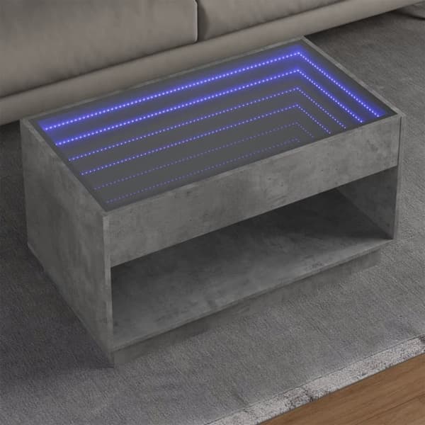 vidaXL sofabord med Infinity LED-lys 90x50x50 cm betongrå