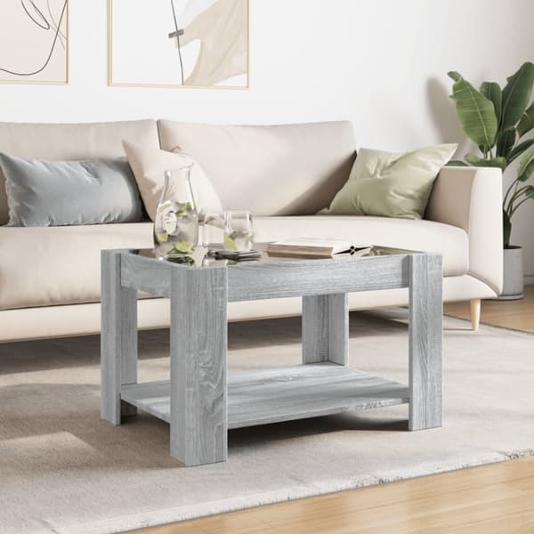 vidaXL sofabord med LED-lys 73x53x45 cm konstrueret træ grå sonoma-eg