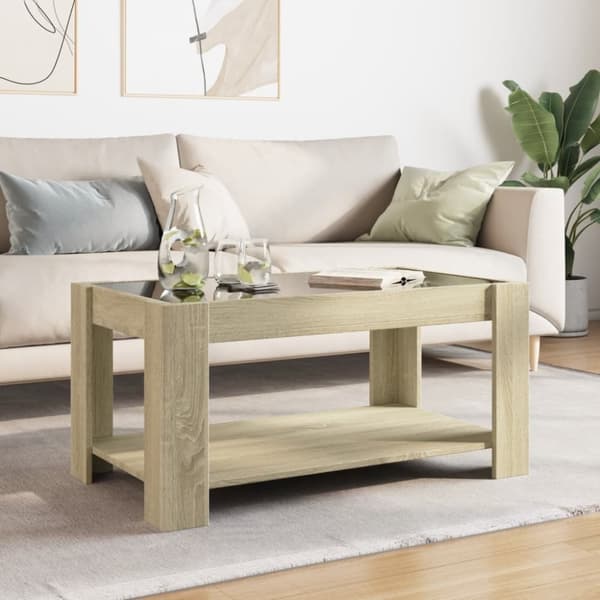 vidaXL Salongbord med LED sonoma eik 93x53x45 cm konstruert tre