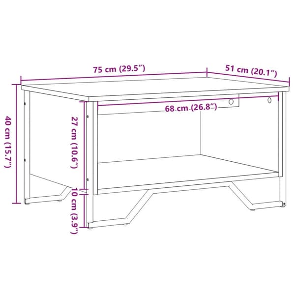 vidaXL Soffbord sonoma-ek 75x51x40 cm konstruerat trä