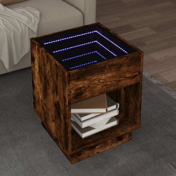 vidaXL sohvapöytä Infinity LED-valoilla savutammi 40x40x50 cm