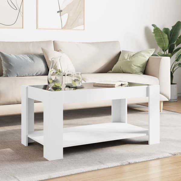 vidaXL sofabord med LED-lys 93x53x45 cm konstrueret træ hvid