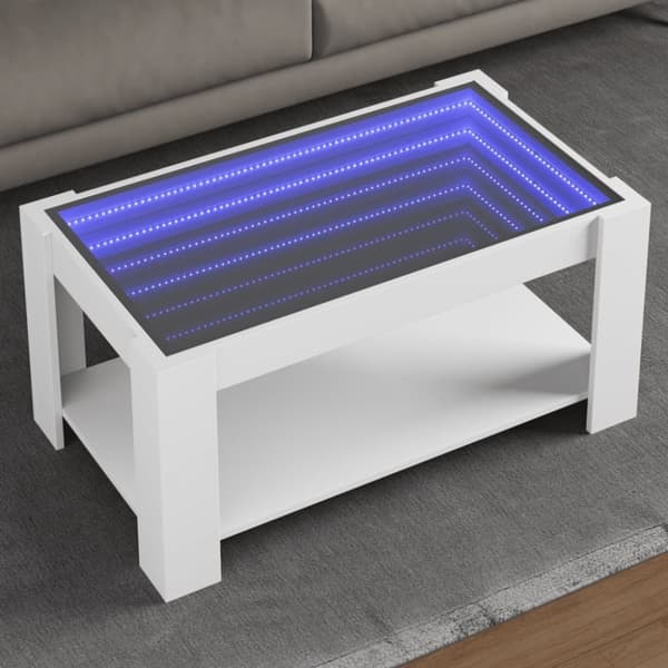 vidaXL sofabord med LED-lys 93x53x45 cm konstrueret træ hvid