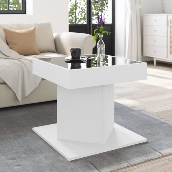 vidaXL sofabord med LED-lys 50x50x45 cm konstrueret træ hvid