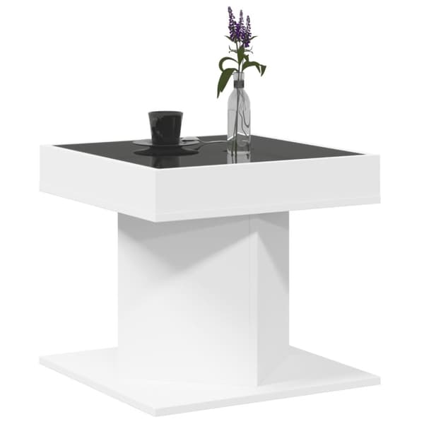 vidaXL sofabord med LED-lys 50x50x45 cm konstrueret træ hvid
