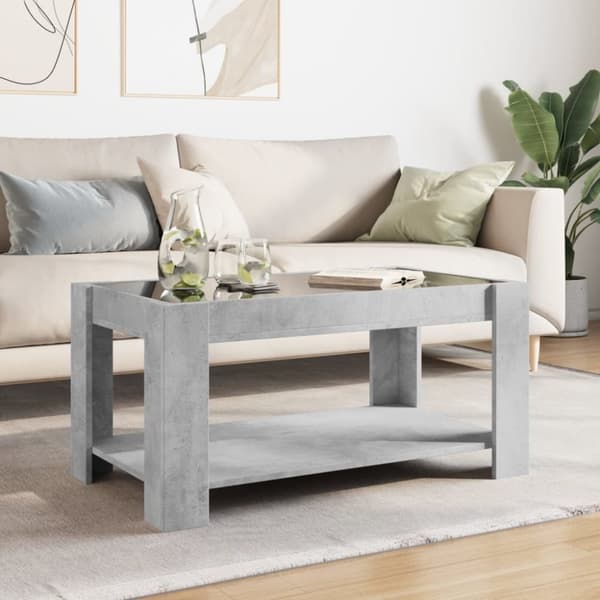 vidaXL sofabord med LED-lys 93x53x45 cm konstrueret træ betongrå