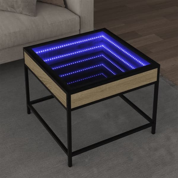 vidaXL sofabord med Infinity LED-lys 50x50x41 cm sonoma-eg
