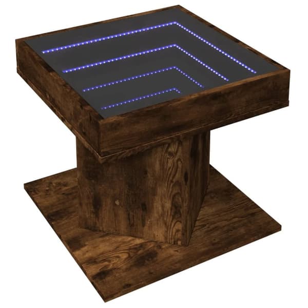 vidaXL Sohvapöytä LED-valoilla savutammi 50x50x45 cm tekninen puu