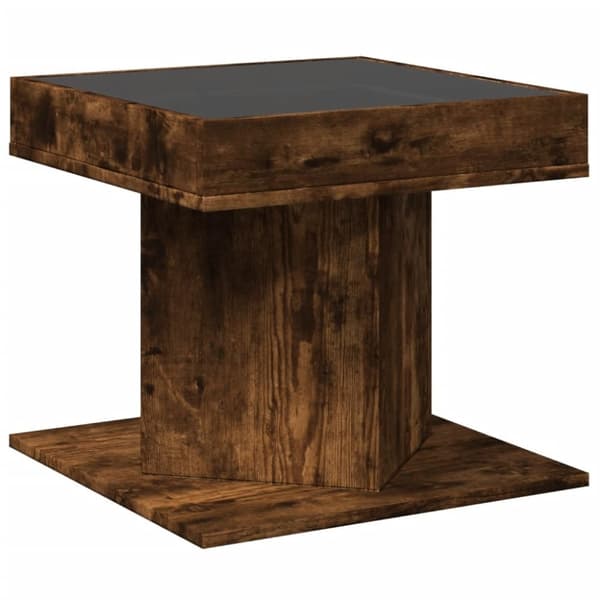 vidaXL Sohvapöytä LED-valoilla savutammi 50x50x45 cm tekninen puu