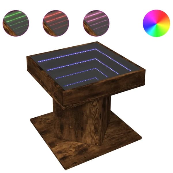 vidaXL Sohvapöytä LED-valoilla savutammi 50x50x45 cm tekninen puu