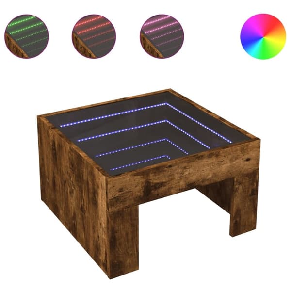 vidaXL sofabord med Infinity LED-lys 50x50x30 cm røget egetræsfarve