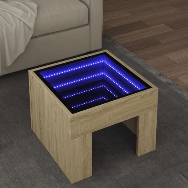 vidaXL sofabord med Infinity LED-lys 40x40x30 cm sonoma-eg