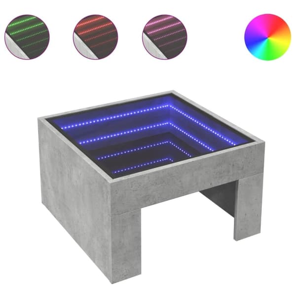 vidaXL sofabord med Infinity LED-lys 50x50x30 cm betongrå
