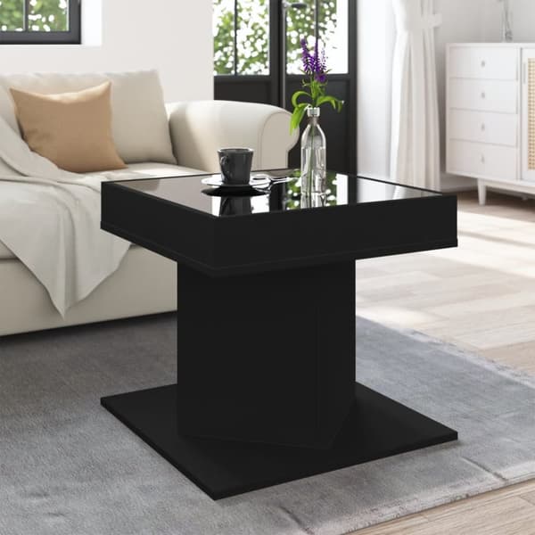 vidaXL sofabord med LED-lys 50x50x45 cm konstrueret træ sort