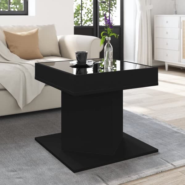 vidaXL sofabord med LED-lys 50x50x45 cm konstrueret træ sort