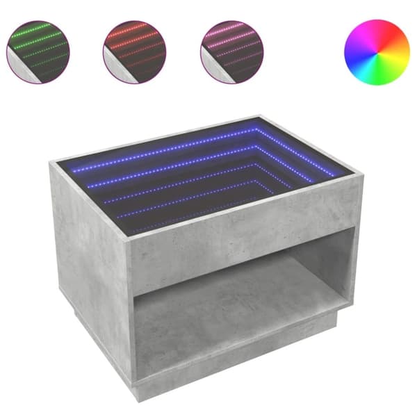 vidaXL sohvapöytä Infinity LED-valoilla betonin harmaa 70x50x50 cm