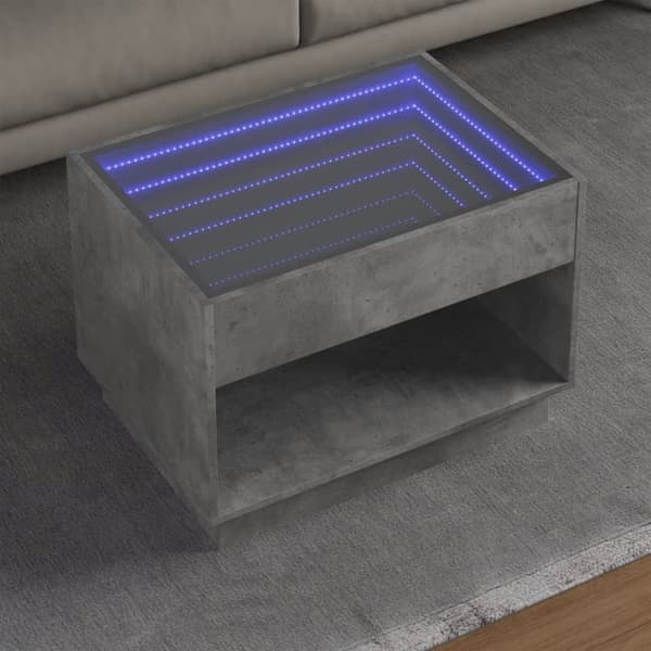 vidaXL sohvapöytä Infinity LED-valoilla betonin harmaa 70x50x50 cm