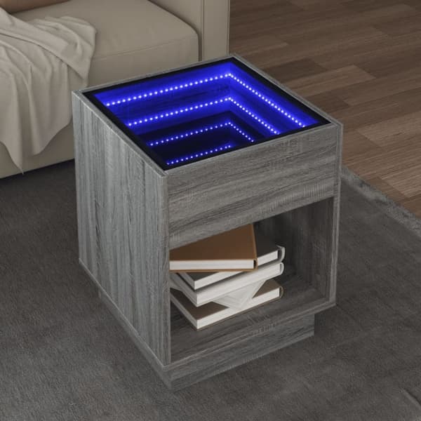 vidaXL sofabord med Infinity LED-lys 40x40x50 cm grå sonoma-eg