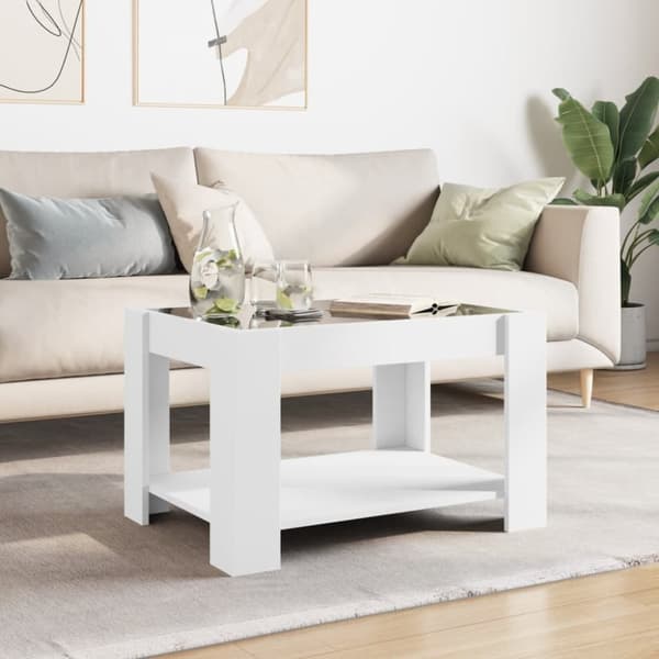 vidaXL Salongbord med LED hvit 73x53x45 cm konstruert tre