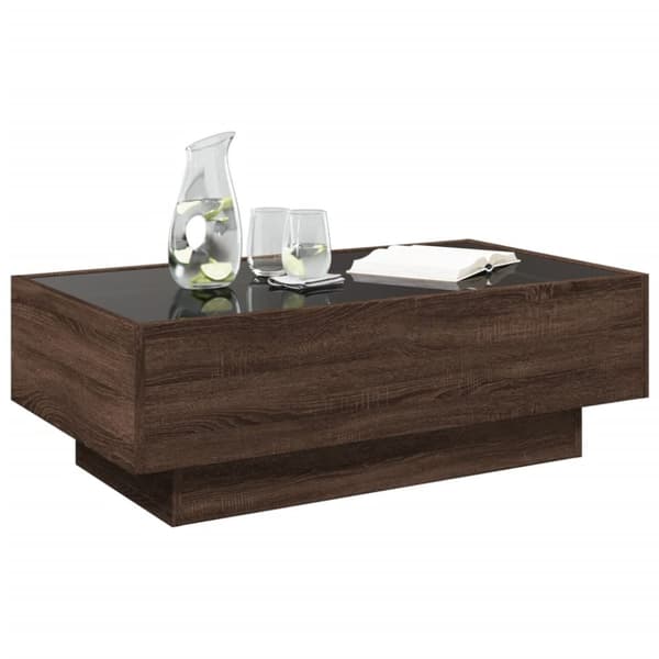 vidaXL sofabord med LED-lys 90x50x30 cm konstrueret træ brunt eg