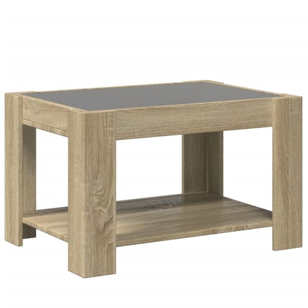 vidaXL sofabord med LED-lys 73x53x45 cm konstrueret træ sonoma-eg
