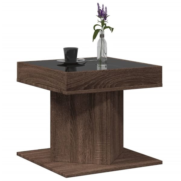 vidaXL sofabord med LED-lys 50x50x45 cm konstrueret træ brunt eg