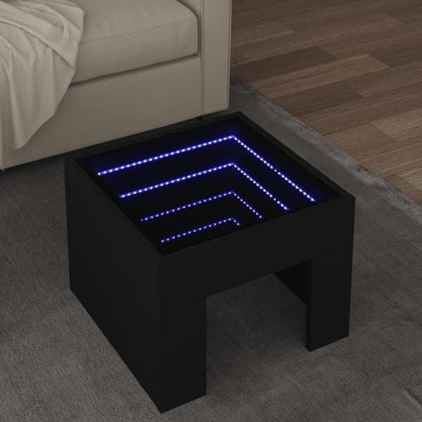 vidaXL sofabord med Infinity LED-lys 40x40x30 cm sort