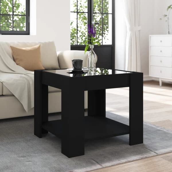 vidaXL sofabord med LED-lys 53x53x45 cm konstrueret træ sort